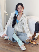 Vintage Floral Waffle Napoleon Button Hooded Zip-Up Jacket