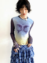 プリンテッドメッシュロングスリーブTシャツ