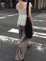 Rijin Flower Frill Flare Chiffon Blouse