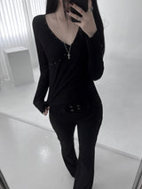 stud wrap v-neck ribbed T