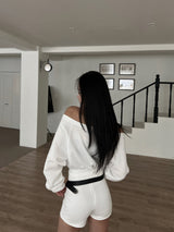 Unbalanced off-shoulder side slit brushed long sleeve sweatshirt (6 colors)