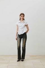 EVE STRIPE WRAP CAP SLEEVE SHIRT / WHITE