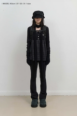 Button Slit Bootcut Pants / Black