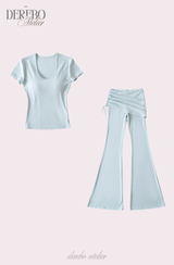 Liiv short-sleeve cap training shirring pants set (LONG PANTS)