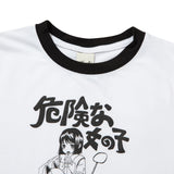 A MOTORCYCLE GIRL Ringer Crop T-Shirt (WHITE)