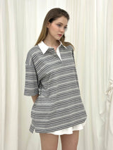 AURORA STRIPE COLLAR T-SHIRT / GREY