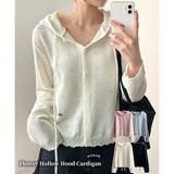Flow Flower Punched Hooded Knitted Cardigan