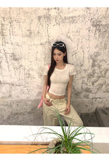 バックスカーフボウシースルーショートスリーブTシャツ