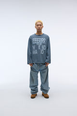 Weekend warrior typography printing stripe long sleeve (Sky-blue)