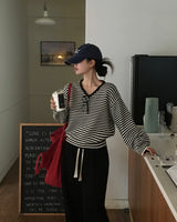 [BELLIDE MADE] ルーズフィットストライプVネックニット