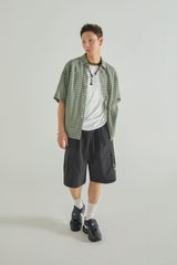 LOGO POINT NYLON CARGO HALF PANTS - BLACK