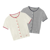 Classic Cable Knit Short-Sleeve Cardigan 231949399
