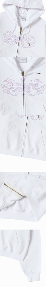 25FW WOMAN プリンセスフォントクロップフーディージップアップ ホワイト