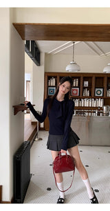 チャコールAラインプリーツミニパンツスカート