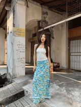 Waxy Blue Flower Long Color Skirt