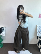 ツーピンタックウッドスラックスロングパンツ🩶🖤🤎3カラー