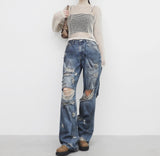 (Unisex) ジュビダメージデニムパンツ