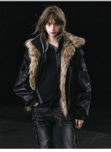 2024FW“rain” Fur collar leather jacket