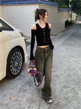 Fake off-shoulder knit top