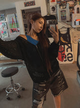 Tizzy Damage Black Denim Half Pants