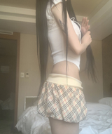 Chechena Beige Check Skirt