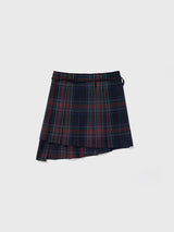 Pleated Wraparound Skirt Navy Check