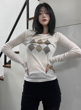 アーガイルシースルーロングスリーブTシャツ