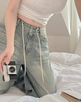 Be-string wide denim pants
