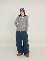 Zelda Double Pocket String Wide Denim Pants