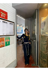 アンバランスオフショルダーブロックコアロングスリーブTシャツ