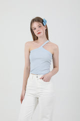 Unbalance Halter Neck Slit Sleeveless Sky Blue