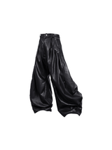 RELABELスペーシャル リレーションズ (Pleated)PUレザー パッチワーク ハイウエスト ウエストシェイプ ワイド ワークパンツ