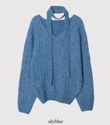 Laura Twist Loose V-neck Wool Knit +Tie Set (6color)