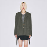 Semi overfit belted jacket [Gloss green]