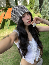 Rieti lace 斜めボタンクロップノースリーブ
