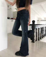 リカ ステッチ ロー ブーツカット デニム パンツ