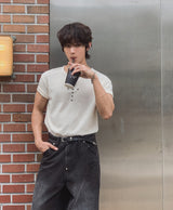 Cross Stud Ribbed Short Sleeve T-shirt