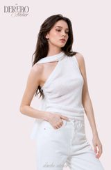 White Jane Scarf Unbalanced Blouse