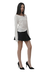 Hugging ribbon pleated skirt, Black
