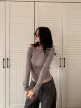 ロアナバックコルセットワンオフショルダーTシャツ