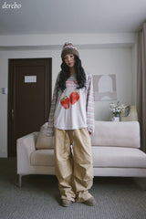 Checkered layered wide banding pants