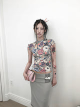[香] Qipao Floral Top (Brown)