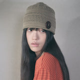 knit button beanie beige