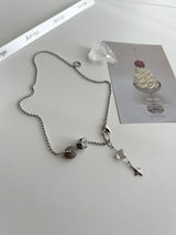 yio Gray gemstone heart Rondell star Surgical two way y Beads Bold Choker Short Layered Necklace