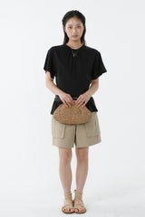 SHIRRED ROUND TOP_BLACK