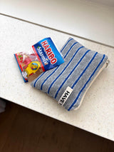 Terry stripe flat pouch - blue gray , S size