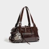 Leopard Print Studded Biker Tote Bag