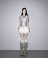 floral puff lace tee (3colors)