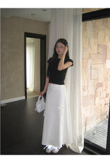 Work White Ribbon Long Skirt
