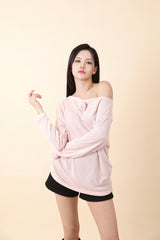 Loose Fit Corsage Knit Pink